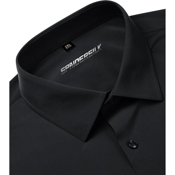 Men's Black Long Sleeve Slim Muscle Fit Wrinkle Free Button Down Dress Shirts - Picture 4 of 9